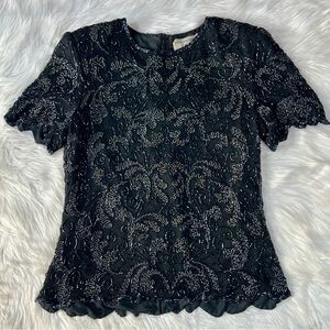Papell Boutique Evening Beaded 100% Silk Top